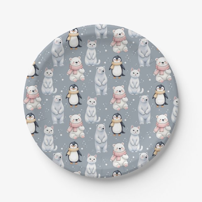 Prato De Papel Porco de pinguim-urso (Frente)