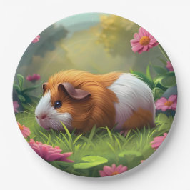 Prato De Papel Porco-Guiné Entre Flores Rosa