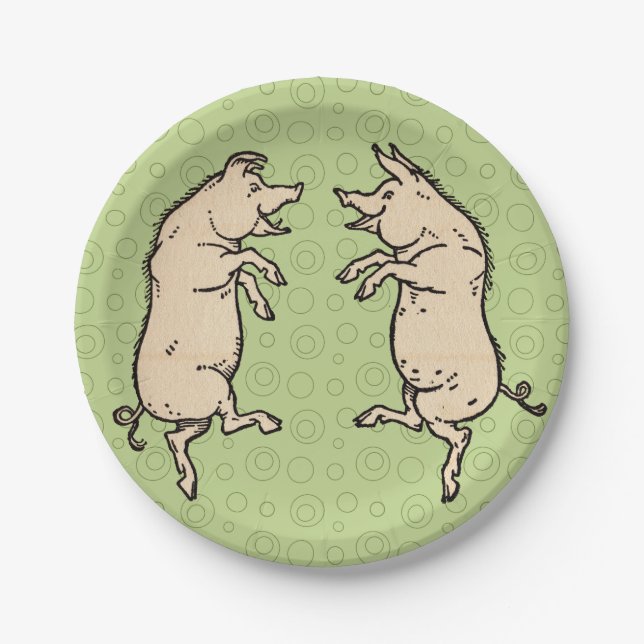 Prato De Papel Porcos Antigos para Dançar: Whimsical Vintage Pigg (Frente)