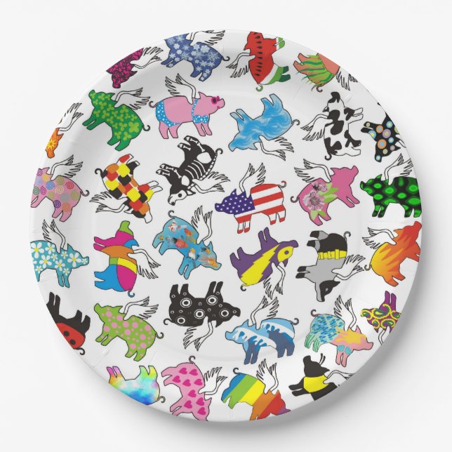 Prato De Papel Porcos do vôo em uma placa de papel (Frente)