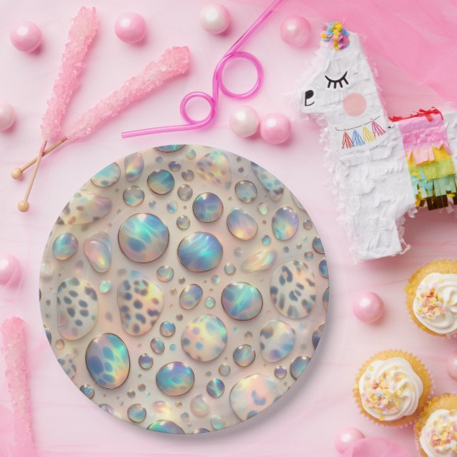 Prato De Papel Posh Glam Opal Leopard Print Paper Plates (Festa)