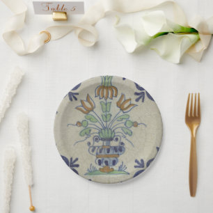 Prato De Papel Pote De Flor Antiquado Com Azulejo Delft