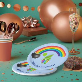 Prato De Papel Pote Rainbow Gnomo de Dia de São Patrício Dourado