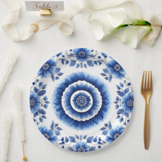Prato De Papel Potência Floral Azul Elegante Inspirada