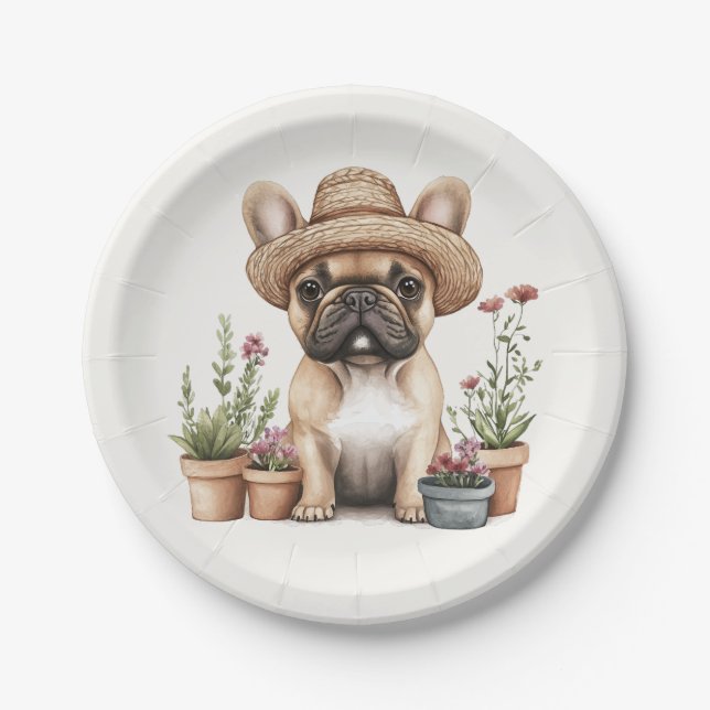 Prato De Papel Potes de Flor para Jardinagem de Bulldog Francês (Frente)