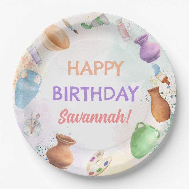 Prato De Papel Pottery Paining Party Birthday (Frente)