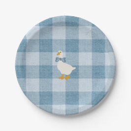 Prato De Papel Powder Blue Gingham Goose Baby Shower Check