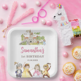 Prato De Papel Praça de Aniversário da Princesa e Cavaleiros