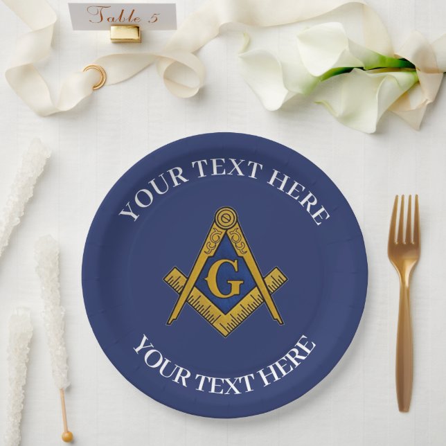 Prato De Papel Praça Freemason Masônica e Azul Compass (Casamento)