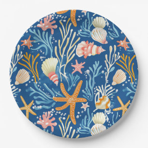 Prato De Papel Praia retrô Concha Laranja Rosa Amarelo Azul