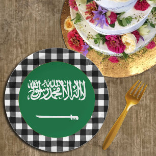 Prato De Papel Prata da Arábia Saudita, xadrez de búfalo e bandei