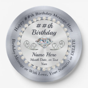 Prato De Papel Pratas de Aniversário Personalizadas, Ouros e Pé