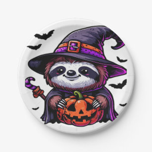 Prato De Papel Preguiça Assustadora de Halloween Bruxa Chapéu Fan
