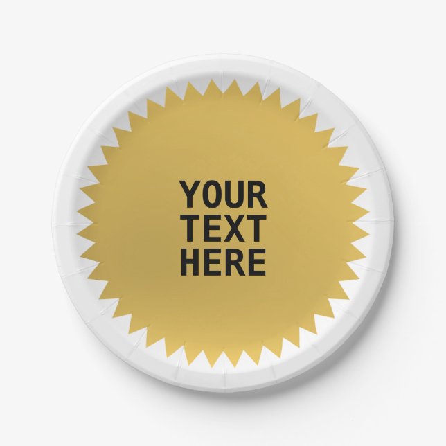 Prato De Papel Prêmio Dourado de focas com qualquer palavra (Frente)