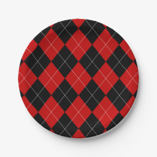 Prato De Papel Preppy Argyle Tartan Diamond Xadrez Red Black