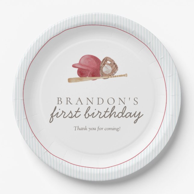 Prato De Papel Preppy Baseball First Birthday Elegant Party (Frente)