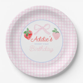 Prato De Papel Preppy Berry First Birthday Watercolor Strawberrie