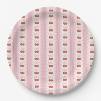 Prato De Papel Preppy Cherry Stripes - Pink and Off White