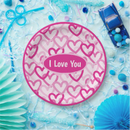 Prato De Papel Preppy Hearts Pink