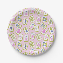 Prato De Papel Preppy Mahjong Tiles on Pastel Pink
