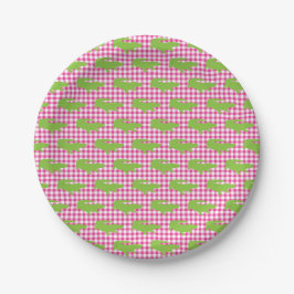 Prato De Papel Preppy Pink Gingham Green Alligator Southern