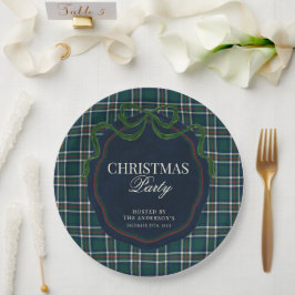 Prato De Papel Preppy Plaid Christmas Party Green Navy Tartan
