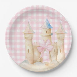Prato De Papel Preppy Watercolor Beach Sand Castle Party