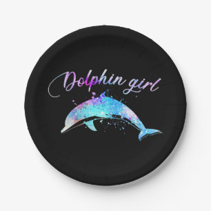 Prato De Papel Presente de Dolphin Lover Garota de Golfinho Gal