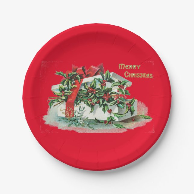 Prato De Papel Presente de Natal e Festa Holly (Frente)