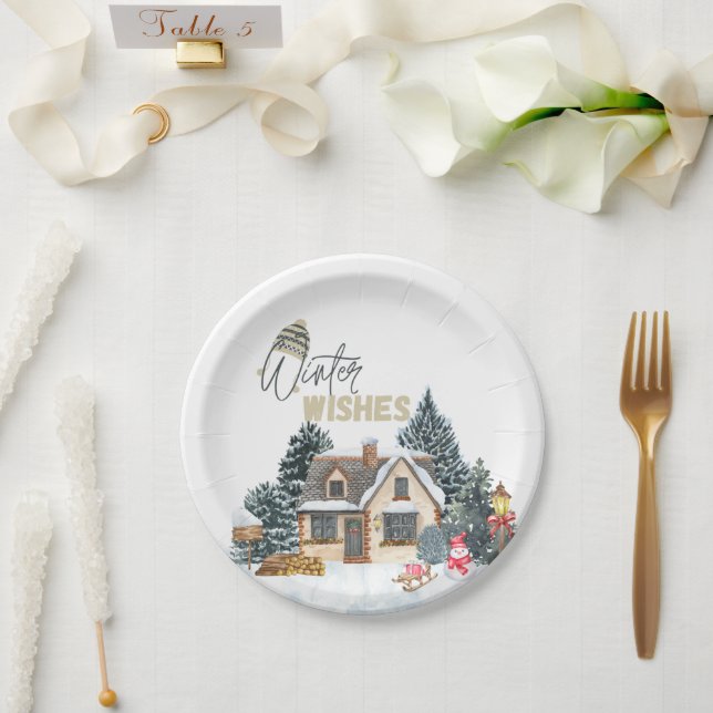 Prato De Papel Presente de Natal Winter Wishes para Decoração de  (Casamento)