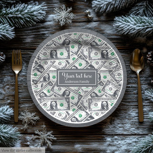 Prato De Papel Presente engraçado clássico com padrão de dólar pe (Funny gift modern dollar pattern personalized wrap)