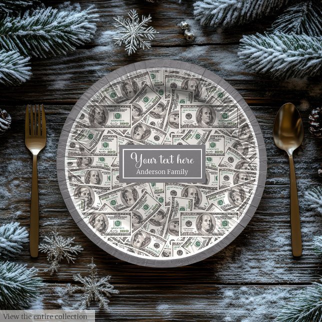 Prato De Papel Presente engraçado clássico com padrão de dólar pe (Funny gift modern dollar pattern personalized wrap)