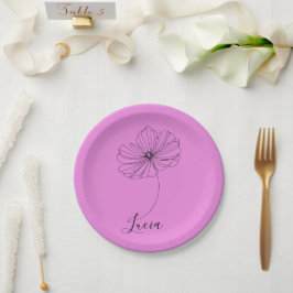 Prato De Papel Presente Personalizado da Flor de Nascimento Cosmo