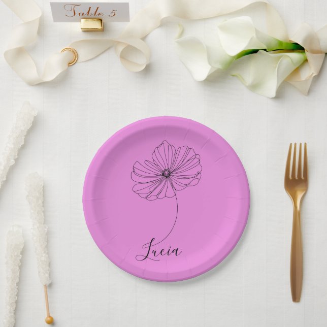Prato De Papel Presente Personalizado da Flor de Nascimento Cosmo (Casamento)