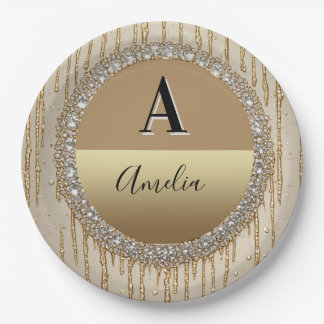 Prato De Papel Presente Personalizado de Ouro com Monograma para