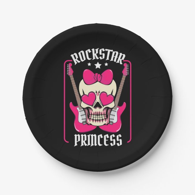 Prato De Papel Presente Xmas | Rockstar Princess Skull (Frente)