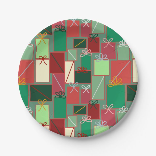 Prato De Papel Presentes de Natal com fitas e Arcos (Frente)