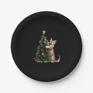 Prato De Papel Presentes de Natal de árvore de Natal de gato engr