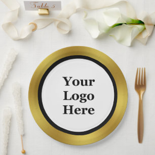 Prato De Papel Preto comercial branco e Dourado seu Modelo de log
