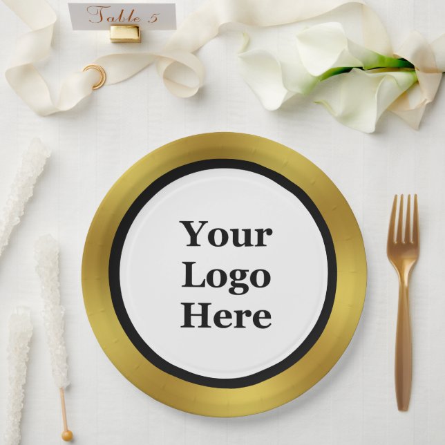 Prato De Papel Preto comercial branco e Dourado seu Modelo de log (Casamento)