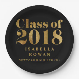 Prato De Papel Preto da CLASSE 2018 da festa de formatura do ouro