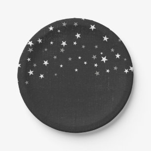 Prato De Papel Preto Desvanecido, Denim Starry Grunge Party Favor