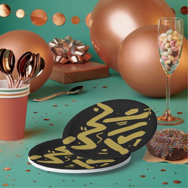 Prato De Papel Preto e Dourado (Múltiplo)
