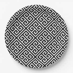 Prato De Papel Preto e geométrico branco