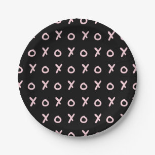 Prato De Papel Preto e Rosa Bebê X O XO XO's Fofo Moderno
