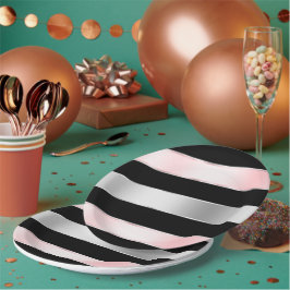 Prato De Papel Preto Glam Prata Brilho Rosa Fita Aniversário