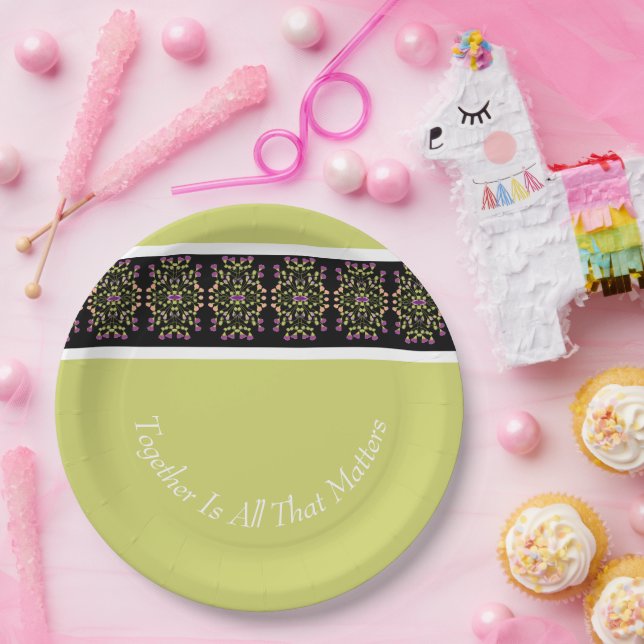 Prato De Papel Preto Verde e Branco (Festa)