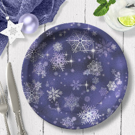 Prato De Papel Prettiest Snowflakes Padrão Violet ID846