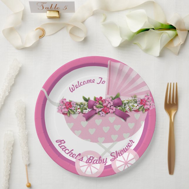 Prato de papel Pretty em rosa para baby shower (Casamento)