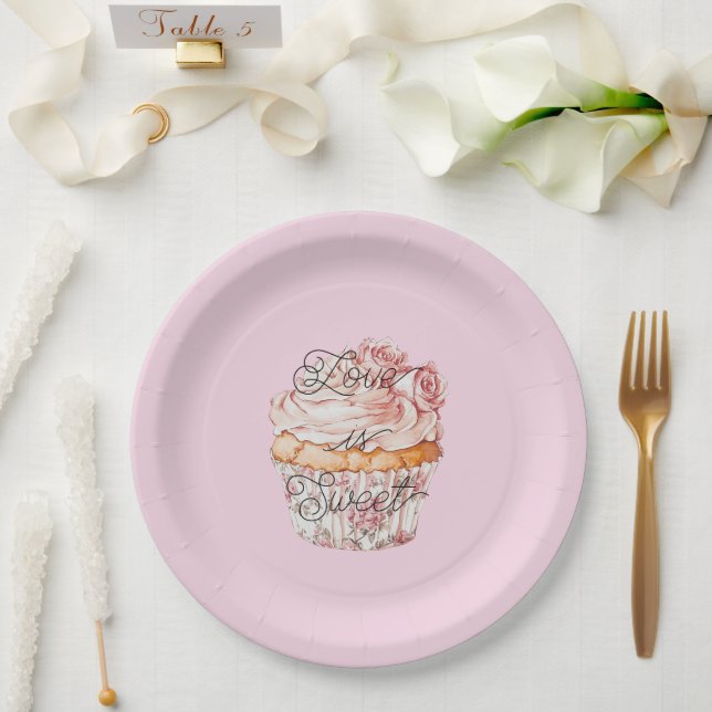 Prato De Papel Pretty Pink Roses Floral Cupcake Bridal Shower (Casamento)